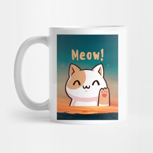 Biege meow Illustrated Cat Aesthetic Design Mug